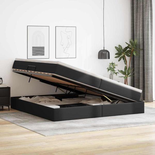 ARDEBO.de - Aufbewahrungsbett mit Matratze Schwarz 200 x 200 cm Kunstleder