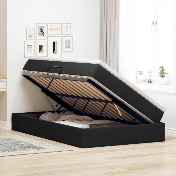 Aufbewahrungsbett mit Matratze Schwarz 120 x 190 cm Polyester