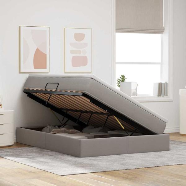 Aufbewahrungsbett mit Matratze Taupe 140 x 200 cm Polyester