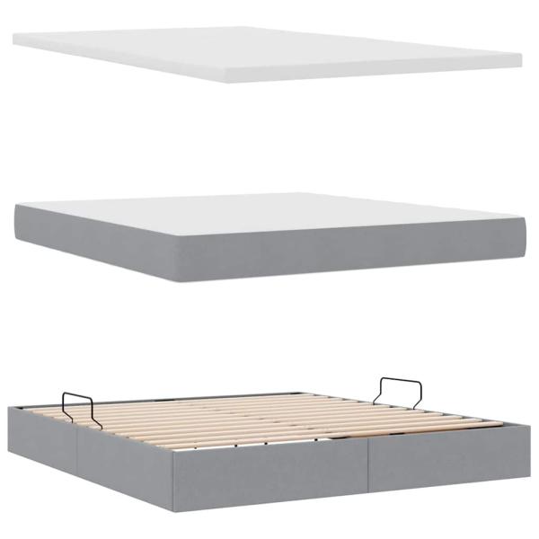 Aufbewahrungsbett mit Matratze Hellgrau 160 x 200 cm Polyester