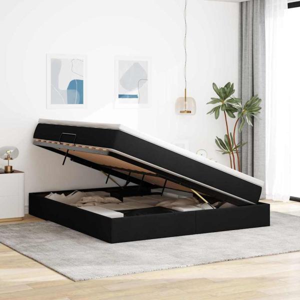 Aufbewahrungsbett mit Matratze Schwarz 180 x 200 cm Polyester