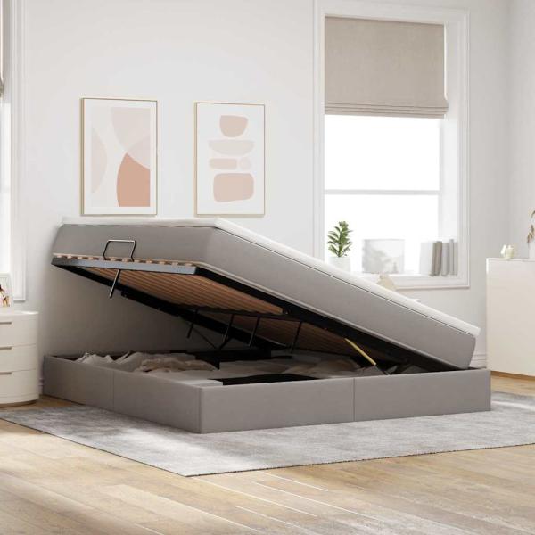 Aufbewahrungsbett mit Matratze Taupe 180 x 200 cm Polyester