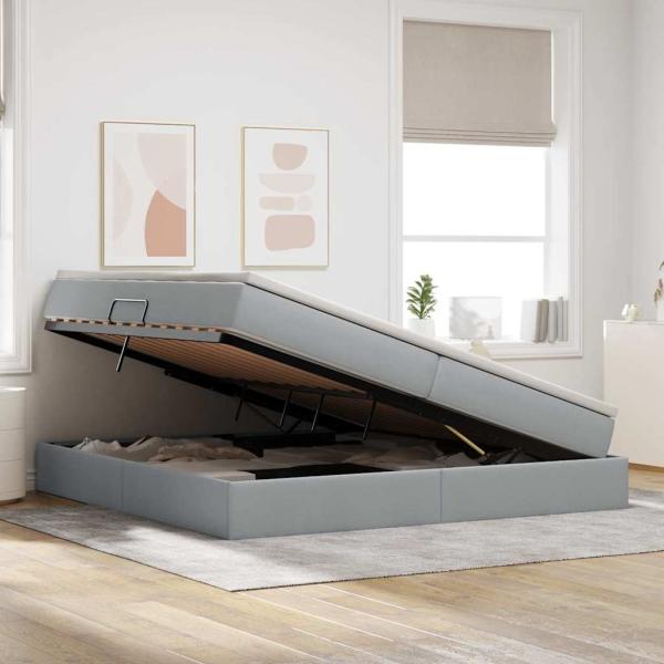 ARDEBO.de - Aufbewahrungsbett mit Matratze Hellgrau 200 x 200 cm Polyester