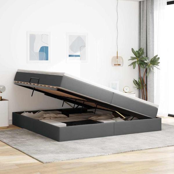 Aufbewahrungsbett mit Matratze Dunkelgrau 200 x 200 cm