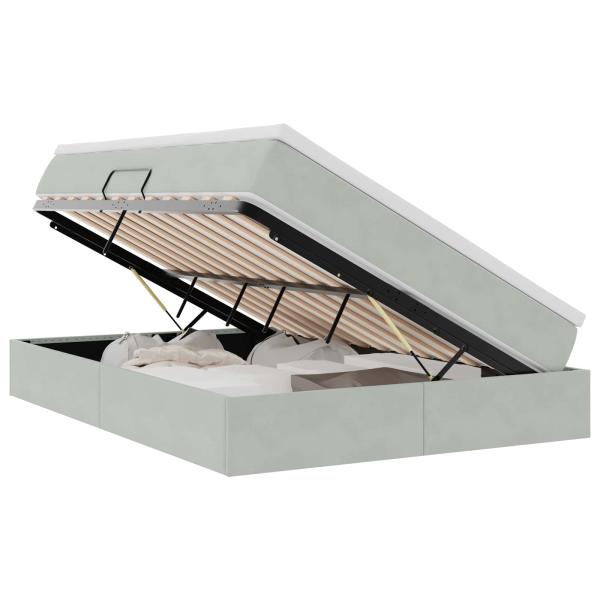 Aufbewahrungsbett mit Matratze Hellgrau 140 x 200 cm Samt