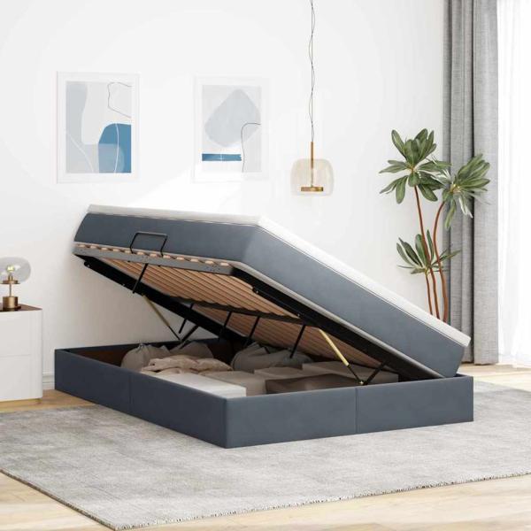 Aufbewahrungsbett mit Matratze Dunkelgrau 140 x 200 cm Samt
