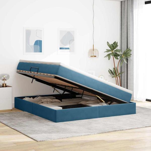 Aufbewahrungsbett mit Matratze Dunkelblau 160 x 200 cm Samt