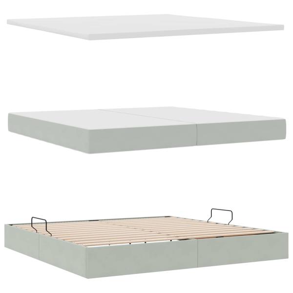 Aufbewahrungsbett mit Matratze Hellgrau 200 x 200 cm Samt