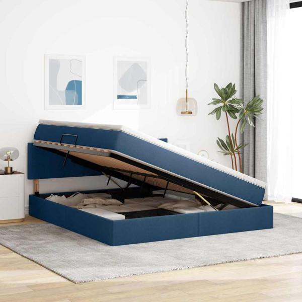 Aufbewahrungsbett mit Matratze Blau 180 x 200 cm Holzwerkstoff