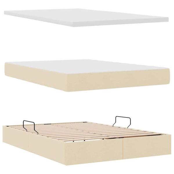 Aufbewahrungsbett mit Matratze Creme 140 x 200 cm Samt