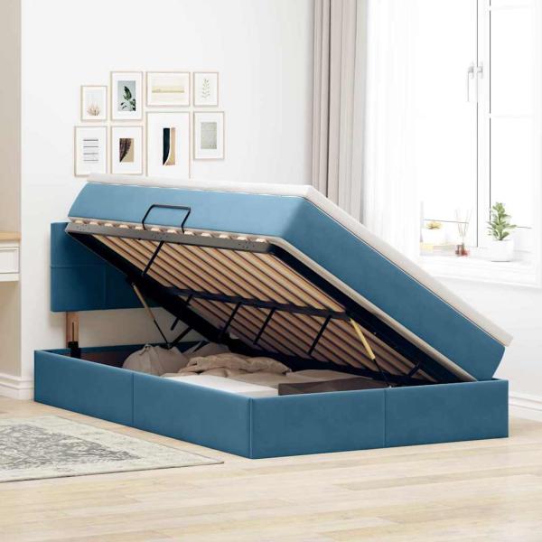 ARDEBO.de - Aufbewahrungsbett mit Matratze Blau 120 x 190 cm Samt