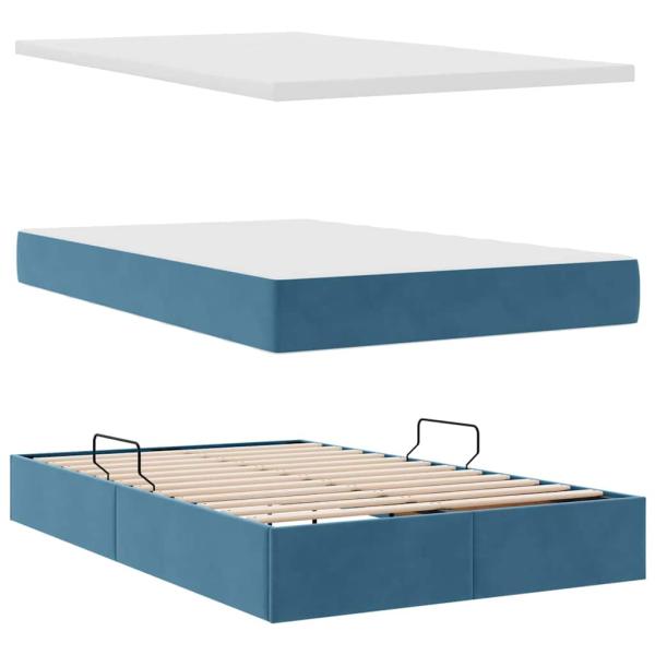 Aufbewahrungsbett mit Matratze Dunkelblau 120 x 200 cm Samt