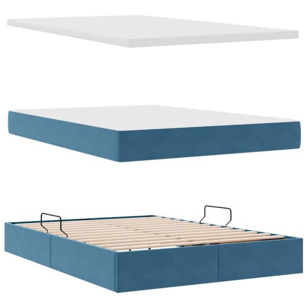 Aufbewahrungsbett mit Matratze Dunkelblau 140 x 200 cm Samt
