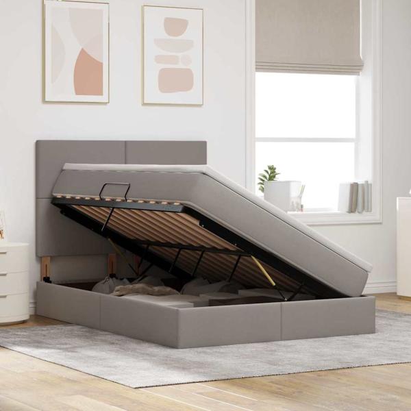 Aufbewahrungsbett mit Matratze Taupe 140 x 190 cm Kunstleder