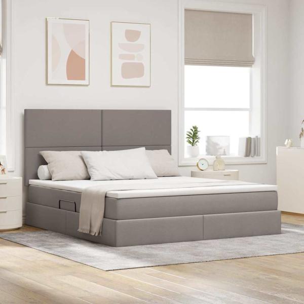 ARDEBO.de - Aufbewahrungsbett mit Matratze Taupe 180 x 200 cm Stoff