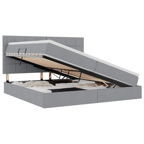 Aufbewahrungsbett mit Matratze Hellgrau 200 x 200 cm Kunstleder