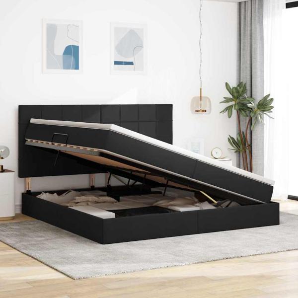 Aufbewahrungsbett mit Matratze Schwarz 200 x 200 cm Kunstleder