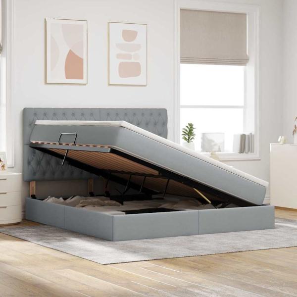 Aufbewahrungsbett mit Matratze Hellgrau 180 x 200 cm Kunstleder