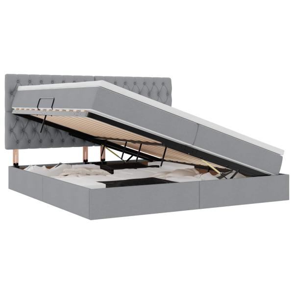 Aufbewahrungsbett mit Matratze Hellgrau 200 x 200 cm Kunstleder