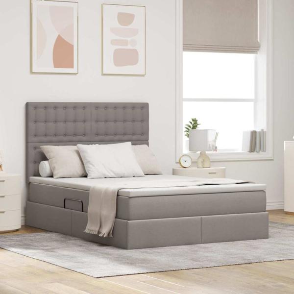 ARDEBO.de - Aufbewahrungsbett mit Matratze Taupe 140 x 200 cm Stoff