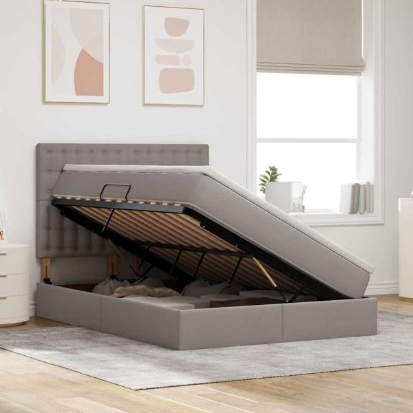 Aufbewahrungsbett mit Matratze Taupe 140 x 200 cm Stoff
