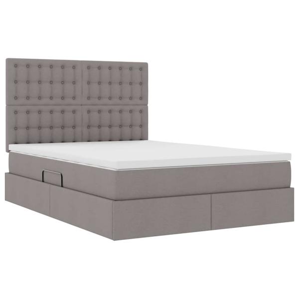 Aufbewahrungsbett mit Matratze Taupe 140 x 200 cm Stoff