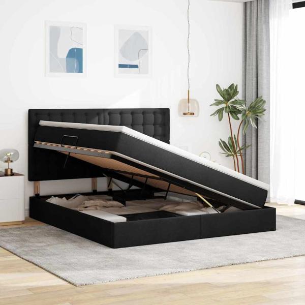 Aufbewahrungsbett mit Matratze Schwarz 180 x 200 cm Kunstleder