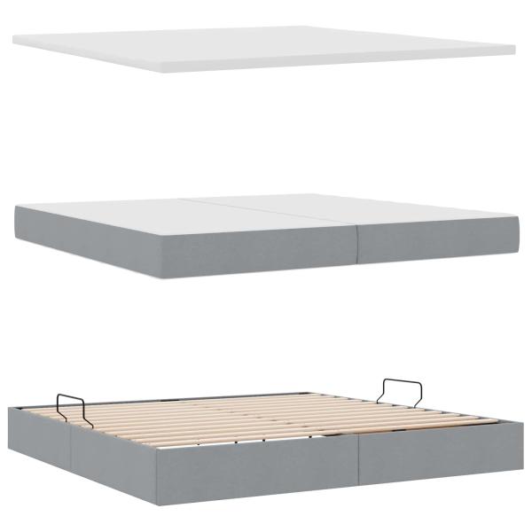 Aufbewahrungsbett mit Matratze Hellgrau 200 x 200 cm Kunstleder