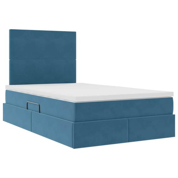 Bett mit Stauraum und LED mit Matratze Blau 120 x 190 cm Samt