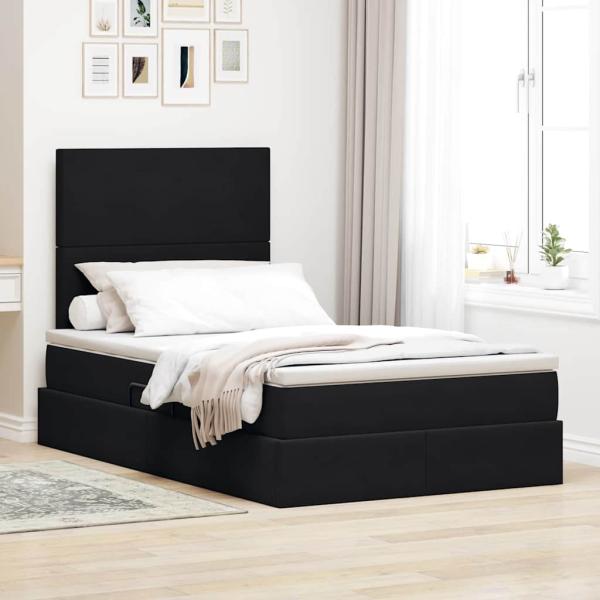 ARDEBO.de - Bett mit Stauraum und LED Schwarz 120 x 200 cm Samt
