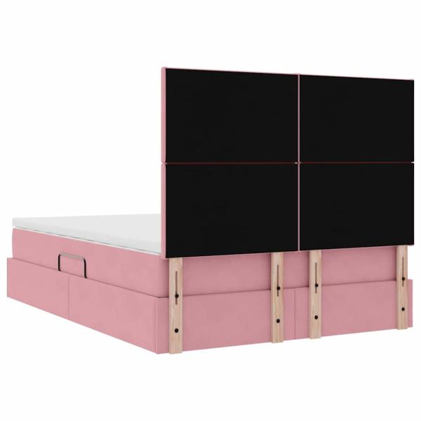 Bett mit Stauraum und LED mit Matratze Rosa 140 x 190 cm Samt