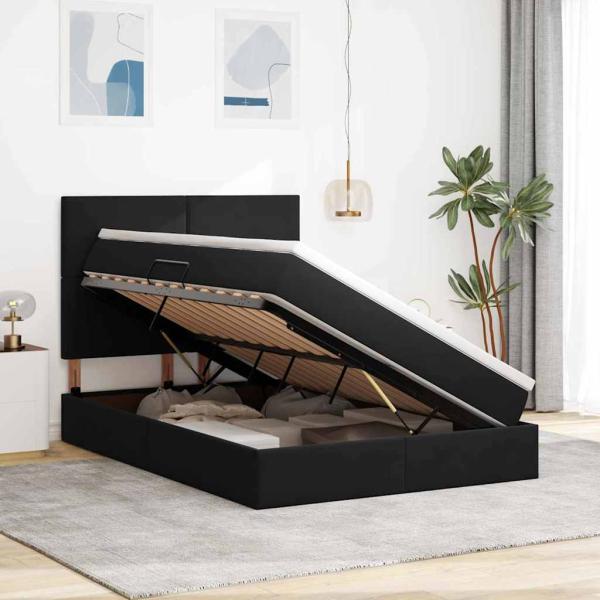 Bett mit Stauraum und LED Schwarz 140 x 200 cm Samt