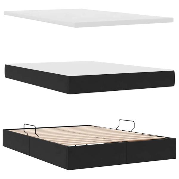 Bett mit Stauraum und LED Schwarz 140 x 200 cm Samt
