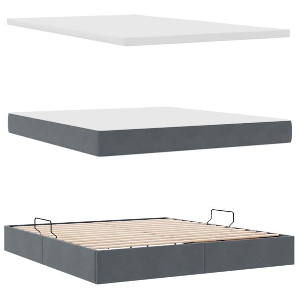 Bett mit Stauraum und LED Dunkelgrau 160 x 200 cm Samt