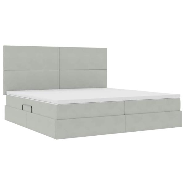 Bett mit Stauraum und LED Hellgrau 200 x 200 cm Samt