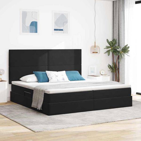 ARDEBO.de - Bett mit Stauraum und LED Schwarz 200 x 200 cm Samt