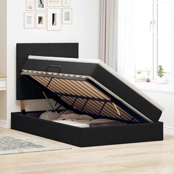 Aufbewahrungsbett mit Matratze Schwarz 120 x 200 cm Samt