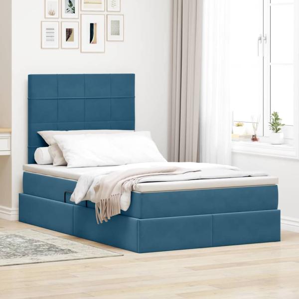 ARDEBO.de - Bett mit Stauraum und LED Dunkelblau 120 x 200 cm Samt