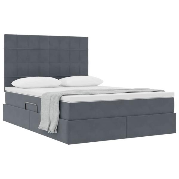 Bett mit Stauraum und LED Dunkelgrau 140 x 190 cm Samt