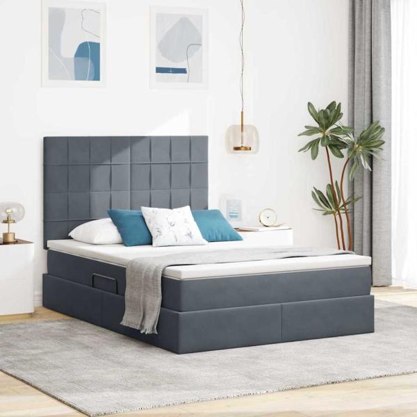 ARDEBO.de - Bett mit Stauraum und LED Dunkelgrau 140 x 200 cm Samt