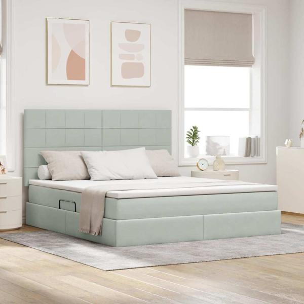 ARDEBO.de - Bett mit Stauraum und LED Hellgrau 180 x 200 cm Samt