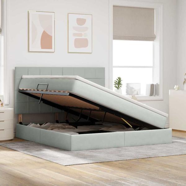 Bett mit Stauraum und LED Hellgrau 180 x 200 cm Samt