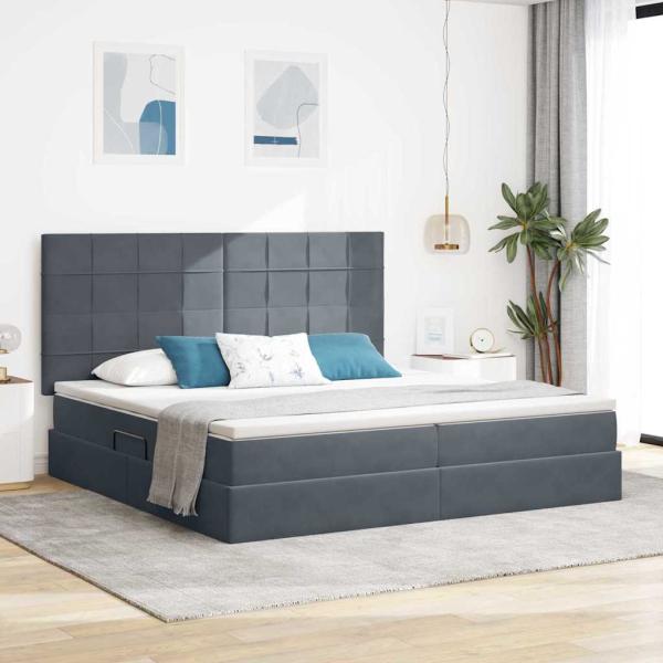 ARDEBO.de - Bett mit Stauraum und LED Dunkelgrau 200 x 200 cm Samt