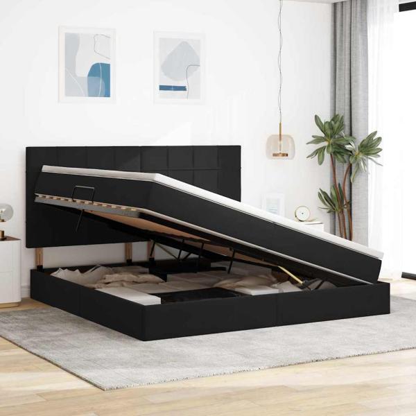 Bett mit Stauraum und LED Schwarz 200 x 200 cm Samt