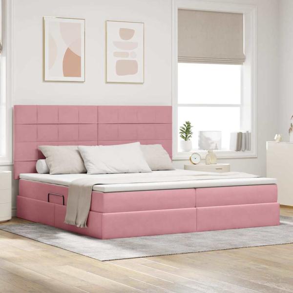 ARDEBO.de - Bett mit Stauraum und LED mit Matratze Rosa 200 x 200 cm Samt