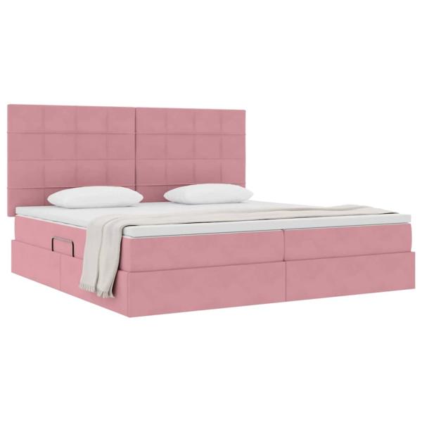 Bett mit Stauraum und LED mit Matratze Rosa 200 x 200 cm Samt