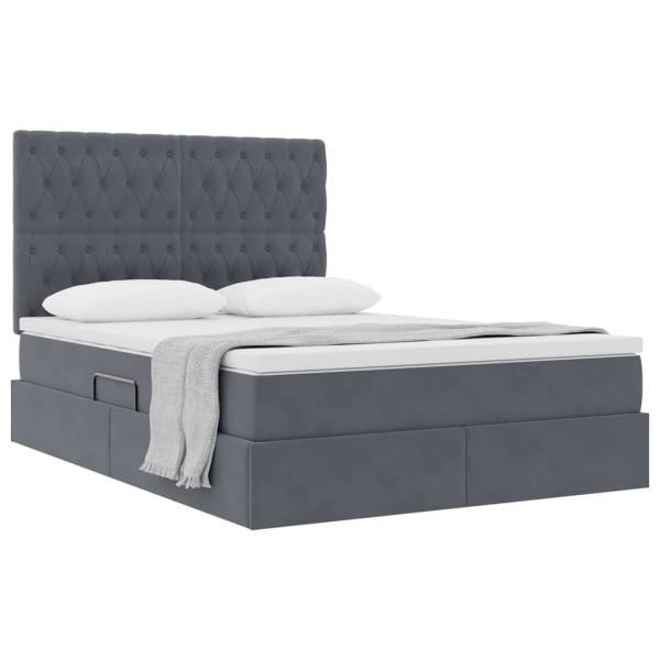 ARDEBO.de - Bett mit Stauraum und LED Dunkelgrau 140 x 190 cm Samt