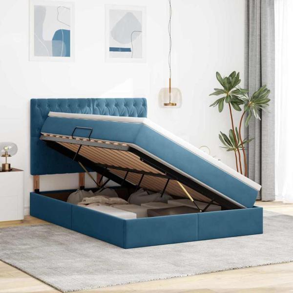 ARDEBO.de - Aufbewahrungsbett mit Matratze Dunkelblau 140 x 200 cm Samt