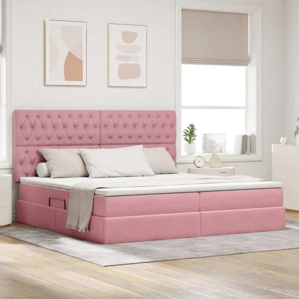 ARDEBO.de - Bett mit Stauraum und LED mit Matratze Rosa 200 x 200 cm Samt