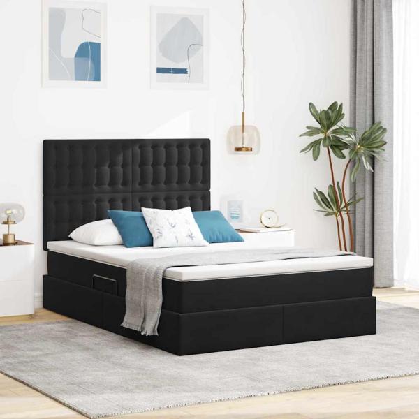 ARDEBO.de - Bett mit Stauraum und LED Schwarz 140 x 200 cm Samt